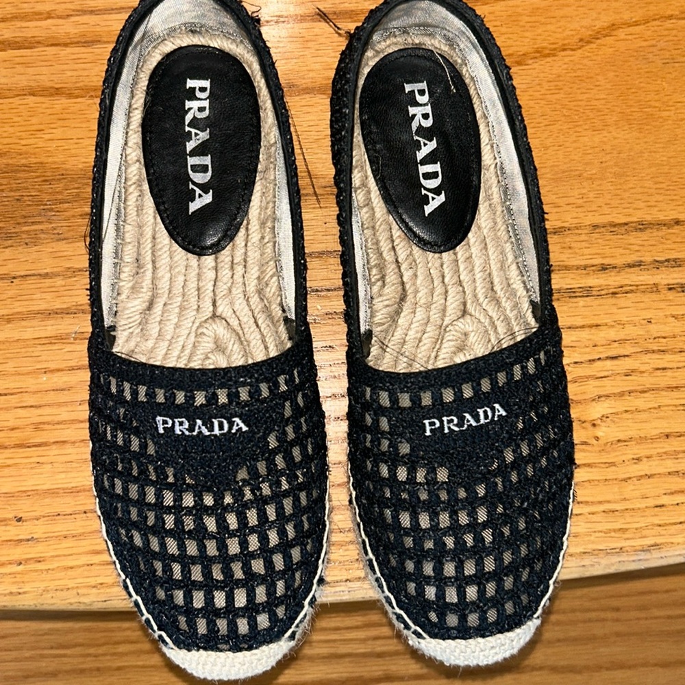 Prada crochet raffiah black espadrilles new